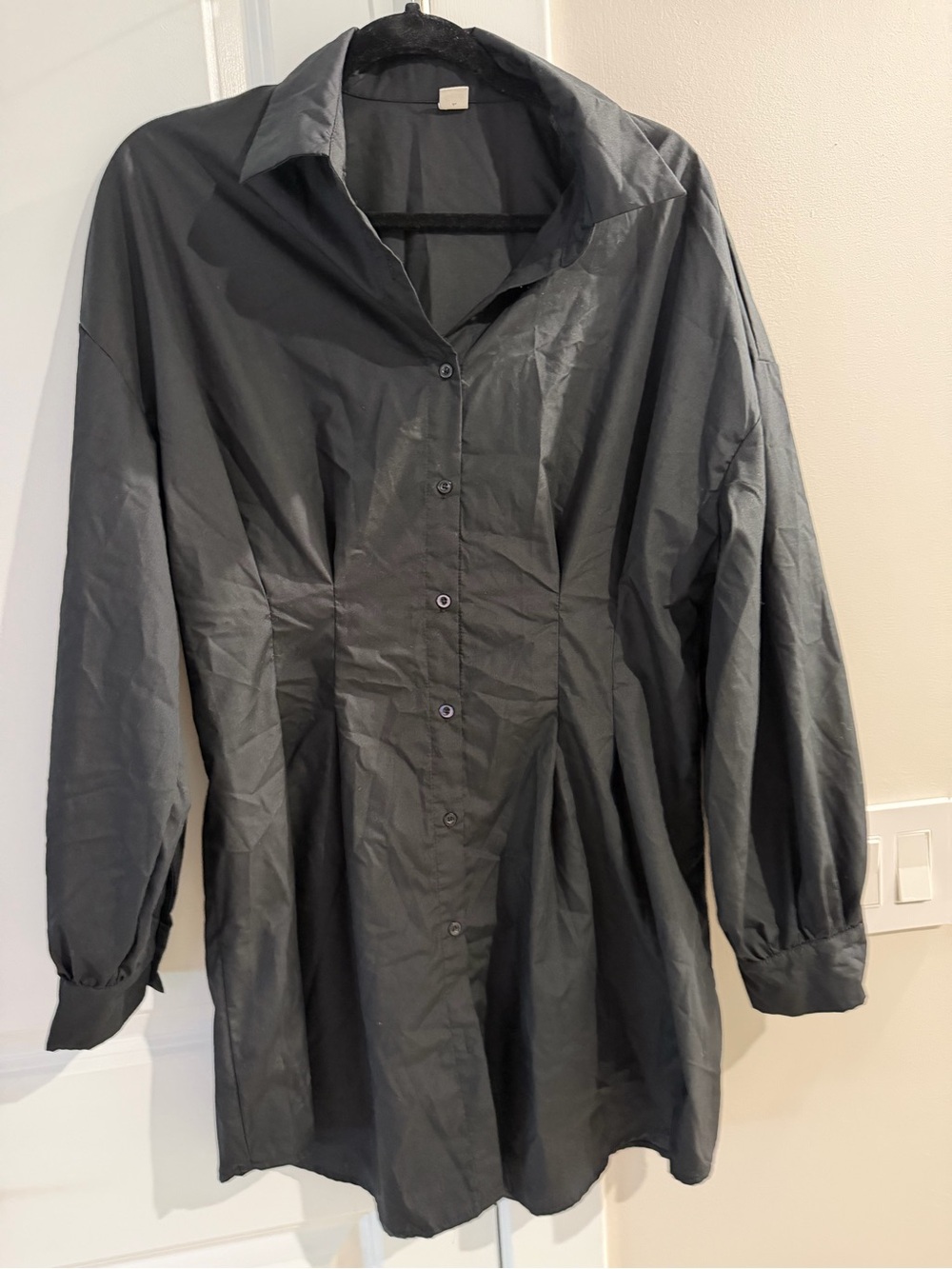 Women's Black Button-Front Shirt Jacket Dress